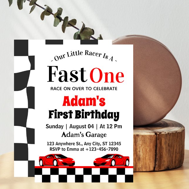 Fast One Red Race Car Boy 1st Birthday Party  Invitation (Creator Uploaded)
