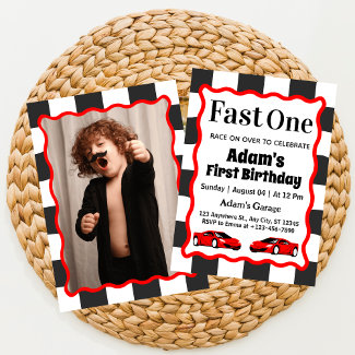 Fast One Red Race Car Boy 1st Birthday Party Photo