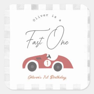 Fast One Red Race Car Boy 1st Birthday Square Sticker
