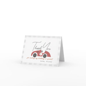 Fast One Red Race Car Boy 1st Birthday Thank You Card