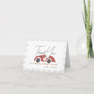 Fast One Red Race Car Boy 1st Birthday Thank You Card