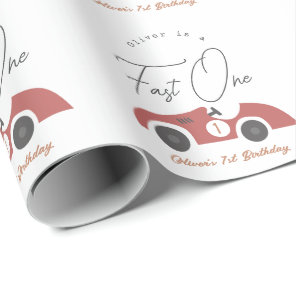 Fast One Red Race Car Boy 1st Birthday Wrapping Paper