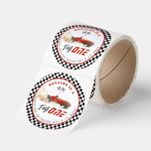 Fast One Red race car Boy Birthday Thank you Classic Round Sticker