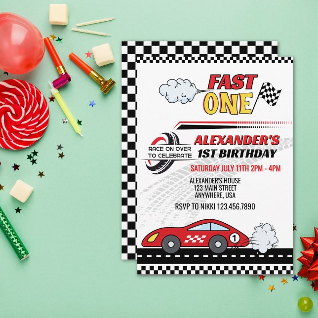 Fast one red race car kids birthday  invitation (Creator Uploaded)