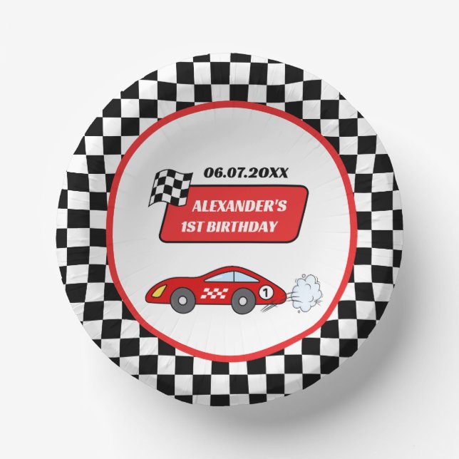 Fast one red race car racing boy 1st birthday  paper bowls (Front)