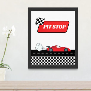 Fast one red retro race car boy birthday pit stop  poster