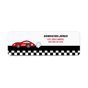 Fast one red retro race car boy racer birthday label