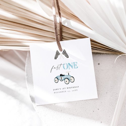 Fast ONE Retro Car Ride_On Blue  Favor Tags