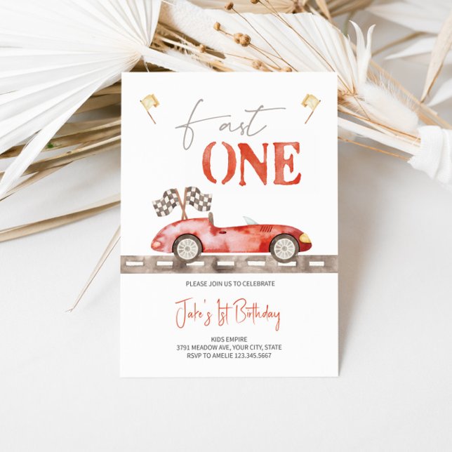 Fast ONE Retro Race Car Birthday Invitation  (Creator Uploaded)