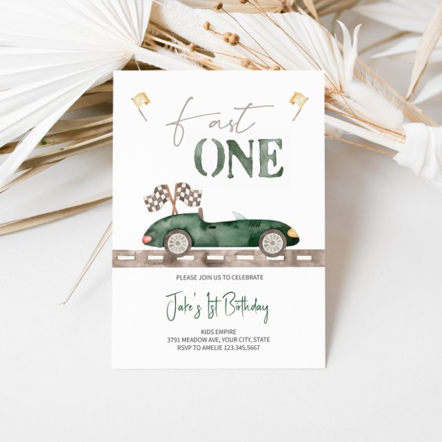 Fast ONE Retro Race Car Birthday Invitation  (Creator Uploaded)