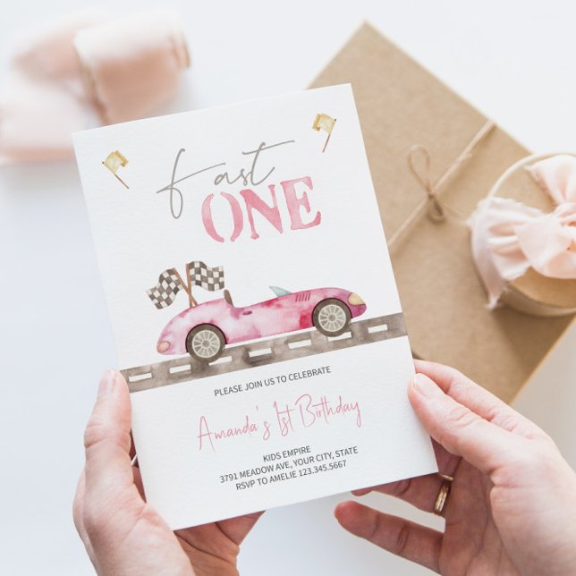 Fast ONE Retro Race Car Birthday Invitation  (Creator Uploaded)
