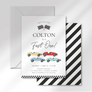 Fast One Retro Race Car Boy First Birthday Invitation