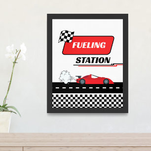 Fast one retro red race car boy birthday FUELING Poster
