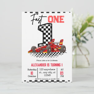  Fast One Speed Red Race 1st Birthday Boy Invitation
