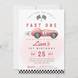 Fast One Vintage Car 1st Birthday Invite RED