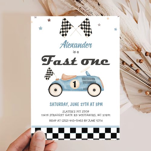 Fast One Vintage Cute Cars Birthday invitations