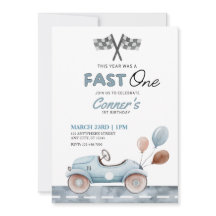 Fast One Watercolor Car and Baloons First Birthday