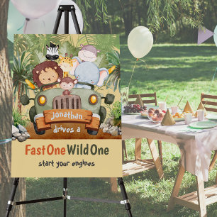 Fast One Wild One Safari Animals Car 1st Birthday Foam Board