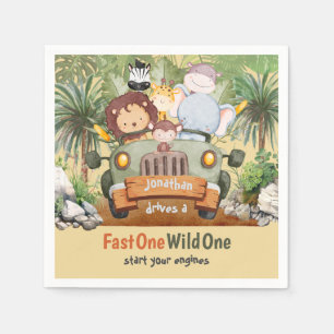Fast One Wild One Safari Animals Car 1st Birthday Napkins