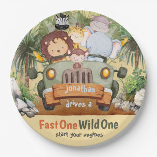 Fast One Wild One Safari Animals Car 1st Birthday Paper Plates