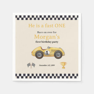 Fast One Yellow Race Car Kids First Birthday Party Napkins