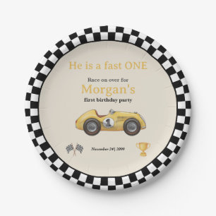 Fast One Yellow Race Car Kids First Birthday Party Paper Plates