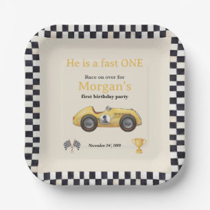 Fast One Yellow Race Car Kids First Birthday Party Paper Plates