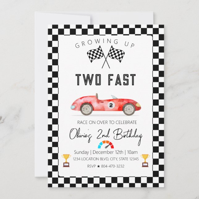 Fast Racing Car 2nd birthday Invitation (Front)