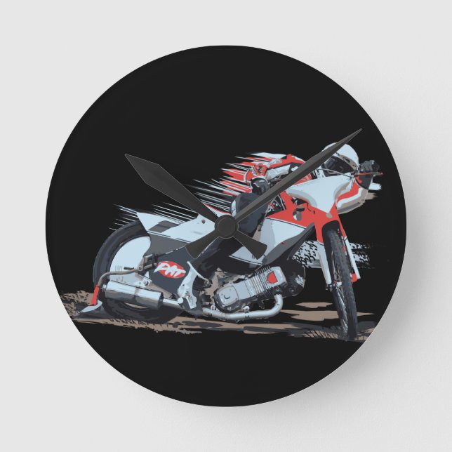 Fast Red Speedway Motorcycle Round Clock (Front)