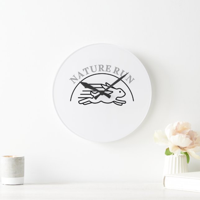 Fast Running Rabbit Minimalist Wildlife Illustrati Large Clock (Home)