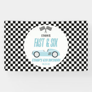 Fast & Six Blue Race Car 6th Birthday Party Banner