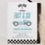 Fast & Six Blue Race Car 6th Birthday Party Invitation