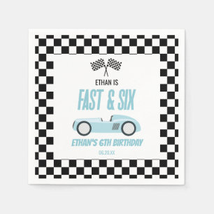 Fast & Six Blue Race Car 6th Birthday Party Napkins