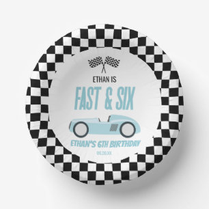 Fast & Six Blue Race Car 6th Birthday Party Paper Bowls