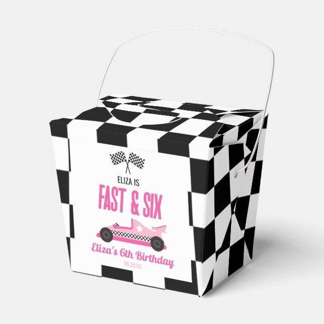 Fast & Six Pink Race Car 6th Birthday Party Favor Boxes (Front Side)