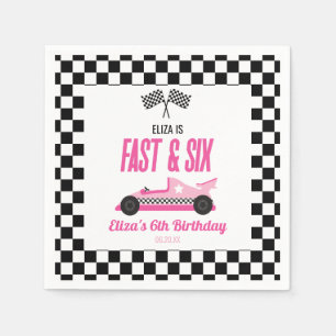 Fast & Six Pink Race Car 6th Birthday Party Napkins