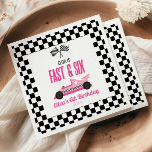 Fast & Six Pink Race Car 6th Birthday Party Napkins