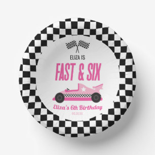 Fast & Six Pink Race Car 6th Birthday Party Paper Bowls