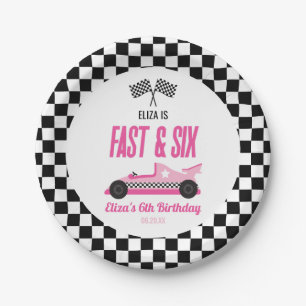 Fast & Six Pink Race Car 6th Birthday Party Paper Plates