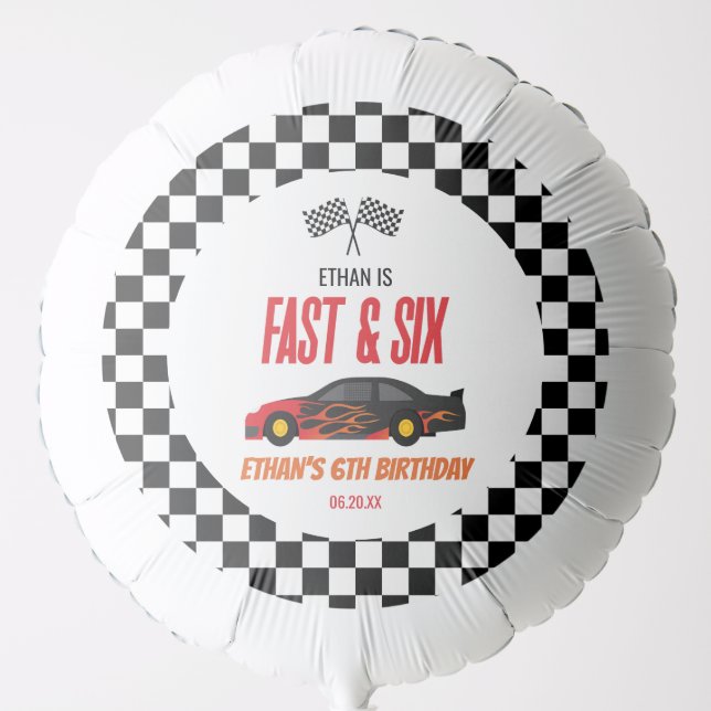 Fast & Six Red Flame Race Car 6th Birthday Party Balloon (Front)