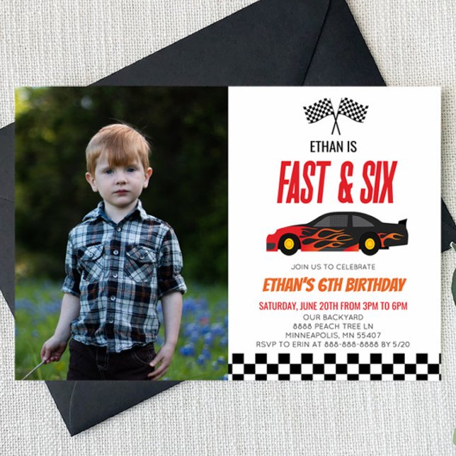Fast & Six Red Flame Race Car 6th Birthday Party Invitation (Creator Uploaded)
