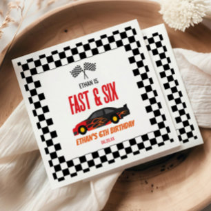 Fast & Six Red Flame Race Car 6th Birthday Party Napkins
