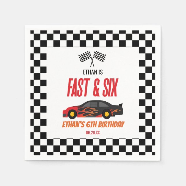Fast & Six Red Flame Race Car 6th Birthday Party Napkins (Front)