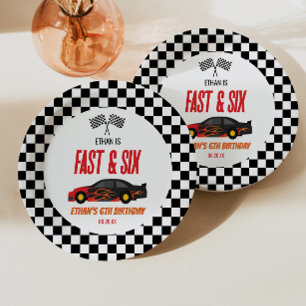 Fast & Six Red Flame Race Car 6th Birthday Party Paper Plates