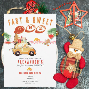Fast Sweet Christmas Gingerbread Car 1st Birthday Invitation