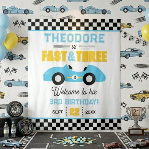 Fast & Three Race Car 3rd Birthday Party Backdrop