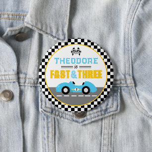 Fast & Three Race Car 3rd Birthday Party Favor Button