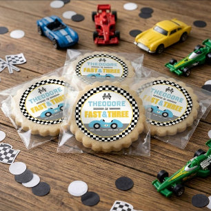 Fast & Three Race Car 3rd Birthday Party Favor Classic Round Sticker