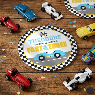 Fast & Three Race Car 3rd Birthday Party Round Paper Coaster
