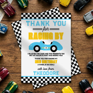 Fast & Three Race Car 3rd Birthday Thank You Card